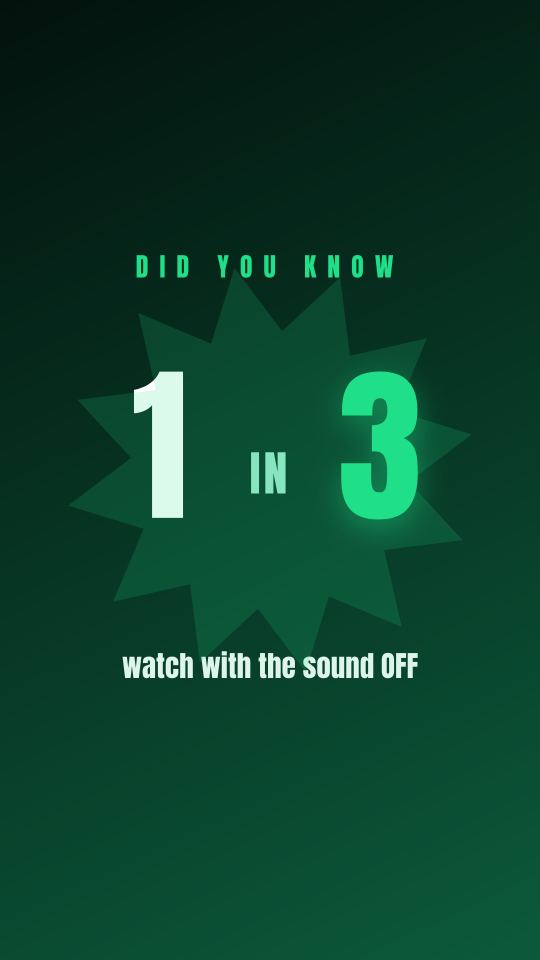 DID YOU KNOW stat: 1 IN 3 watch with sound off, on a green sunburst.