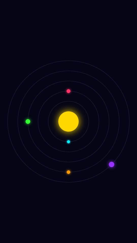 Big yellow circle with a vertical column of rainbow dots beside it.